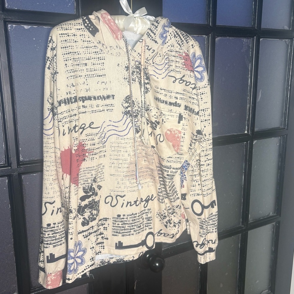 Lily by Firmiana Script Print Hoodie Romantic Literary Cottagecore Large